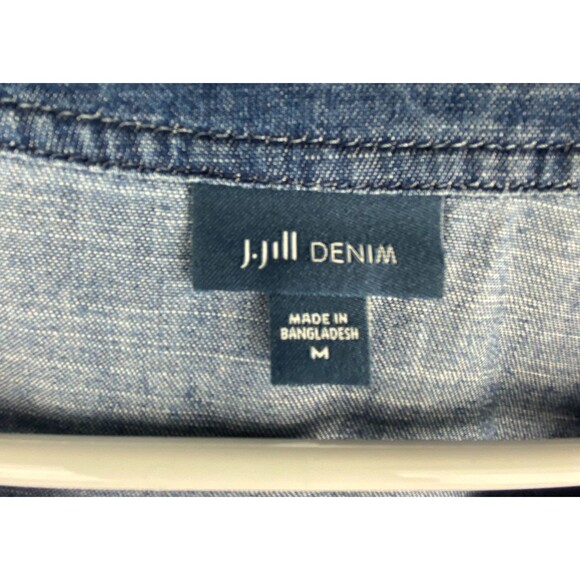 J.Jill Tunic Top Womens M Ombre Blue Chambray Dip Dyed Button‎ Front Denim - Picture 9 of 11